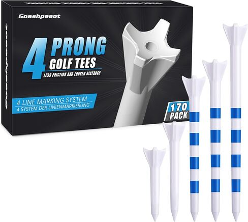 170 قطعة من تي شيرتات الجولف ذات الأداء الاحترافي - رأس ذو 4 شقوق يقلل من الدوران الجانبي | 5 مقاسات من قمصان الجولف البلاستيكية المختلطة (4 بوصات / 3¼ بوصة / 2¾ بوصة / 2⅛ بوصة / 1½ بوصة) لأقصى مسافة وتحكم in Kuwait