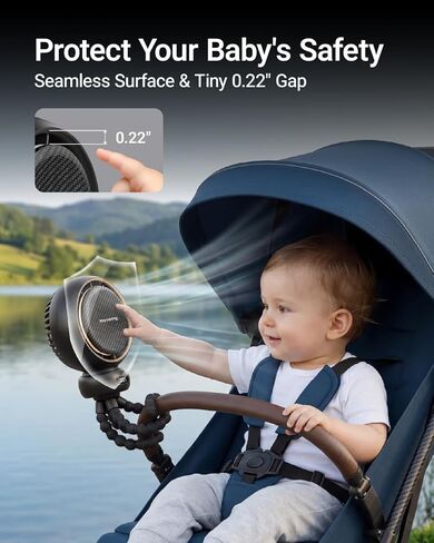 MAMAZING Mini Portable Stroller Fan, LED Display, 70° Auto-Oscillating Clip on Fan, 5 Speed Circulating Mode Included, Music & Night Light, 5000mAh USB-C Rechargeable Fan for Travel, Stroller, Car in Kuwait