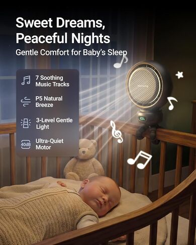 MAMAZING Mini Portable Stroller Fan, LED Display, 70° Auto-Oscillating Clip on Fan, 5 Speed Circulating Mode Included, Music & Night Light, 5000mAh USB-C Rechargeable Fan for Travel, Stroller, Car in Kuwait