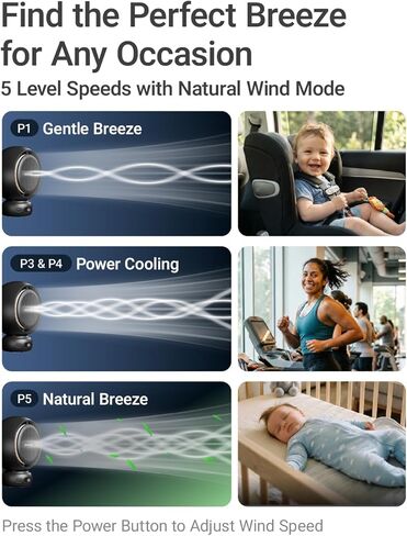 MAMAZING Mini Portable Stroller Fan, LED Display, 70° Auto-Oscillating Clip on Fan, 5 Speed Circulating Mode Included, Music & Night Light, 5000mAh USB-C Rechargeable Fan for Travel, Stroller, Car in Kuwait
