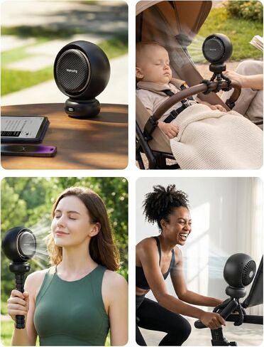 MAMAZING Mini Portable Stroller Fan, LED Display, 70° Auto-Oscillating Clip on Fan, 5 Speed Circulating Mode Included, Music & Night Light, 5000mAh USB-C Rechargeable Fan for Travel, Stroller, Car in Kuwait