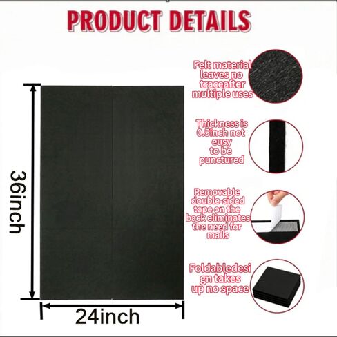 واقيات حائط للوحة رمي السهام، بلاط حائط من اللباد الأسود، 36 بوصة ارتفاع × 24 بوصة عرض × 0.5 بوصة، واقي محيطي للوحة رمي السهام، بديل لوحة الفلين in Kuwait
