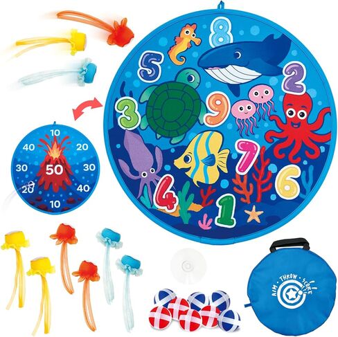 لعبة هدف على شكل بركان ومحيط على الوجهين - لوح رمي السهام كبير مقاس 26 بوصة مع كرات لاصقة وكرات رمي ​​قنديل البحر، لعبة ممتعة للحفلات في الأماكن المغلقة/المفتوحة للأطفال من سن 3 إلى 12 عامًا in Kuwait