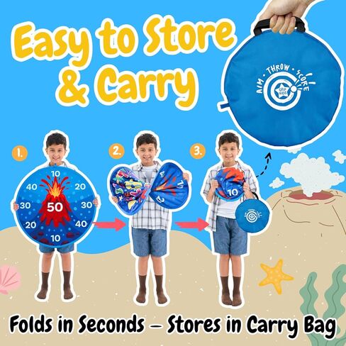 لعبة هدف على شكل بركان ومحيط على الوجهين - لوح رمي السهام كبير مقاس 26 بوصة مع كرات لاصقة وكرات رمي ​​قنديل البحر، لعبة ممتعة للحفلات في الأماكن المغلقة/المفتوحة للأطفال من سن 3 إلى 12 عامًا in Kuwait