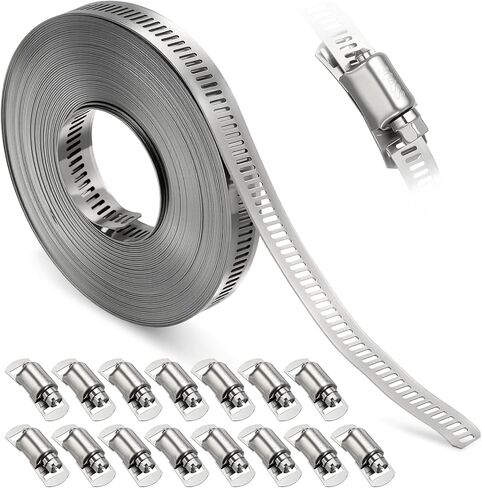 1Pcs Stainless Steel Band Hose Clamp, DIY 30 ft Metal Strap + 15 Heavy Duty Fasteners Adjustable Hose Clamps Assortment Kit, Metal Strapping for Radiator, Dryer, Fuel in Saudi Arabia