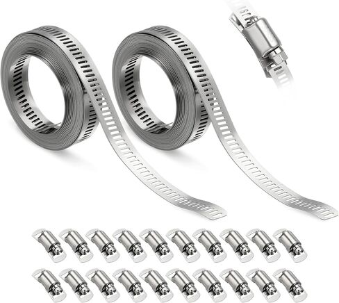 1Pcs Stainless Steel Band Hose Clamp, DIY 30 ft Metal Strap + 15 Heavy Duty Fasteners Adjustable Hose Clamps Assortment Kit, Metal Strapping for Radiator, Dryer, Fuel in Kuwait