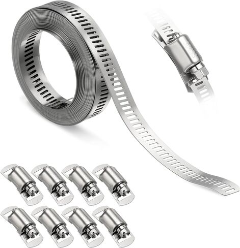 1Pcs Stainless Steel Band Hose Clamp, DIY 30 ft Metal Strap + 15 Heavy Duty Fasteners Adjustable Hose Clamps Assortment Kit, Metal Strapping for Radiator, Dryer, Fuel in Saudi Arabia