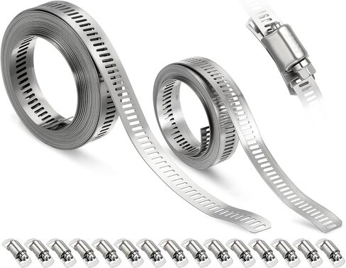 1Pcs Stainless Steel Band Hose Clamp, DIY 30 ft Metal Strap + 15 Heavy Duty Fasteners Adjustable Hose Clamps Assortment Kit, Metal Strapping for Radiator, Dryer, Fuel in Saudi Arabia