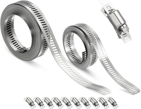 1Pcs Stainless Steel Band Hose Clamp, DIY 30 ft Metal Strap + 15 Heavy Duty Fasteners Adjustable Hose Clamps Assortment Kit, Metal Strapping for Radiator, Dryer, Fuel in Saudi Arabia