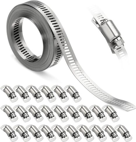 1Pcs Stainless Steel Band Hose Clamp, DIY 30 ft Metal Strap + 15 Heavy Duty Fasteners Adjustable Hose Clamps Assortment Kit, Metal Strapping for Radiator, Dryer, Fuel in Saudi Arabia