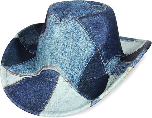 EOZY Tie Dye Denim Patchwork Cowboy Hat for Women Men Western Wide Brim Costume Party Hat in Kuwait