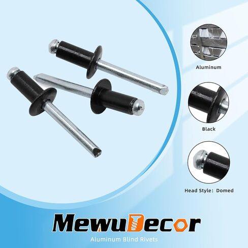MewuDecor 1/4" x 1/2" مسامير ألومنيوم عمياء، أسود، 6.5 x 12.7 مم، 100 قطعة in Saudi Arabia