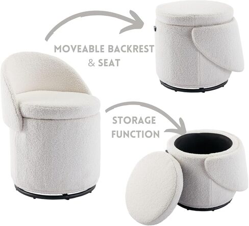 Modern Swivel Ottoman Vanity Chair, Linen Upholstered Barrel Club 360°Degree Swivel Side Stool with Storage, Comfy Makeup Stool for Bedroom Living Room, Milk Cow in Saudi Arabia
