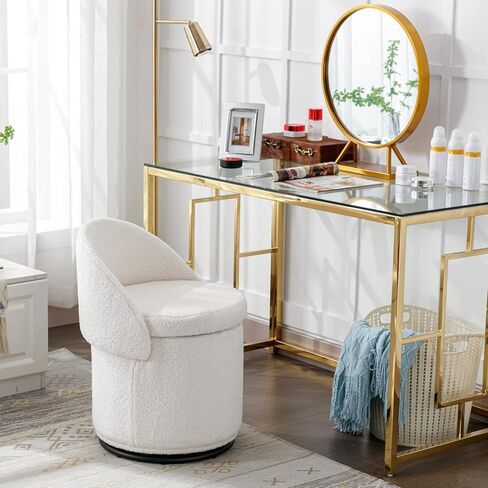 Modern Swivel Ottoman Vanity Chair, Linen Upholstered Barrel Club 360°Degree Swivel Side Stool with Storage, Comfy Makeup Stool for Bedroom Living Room, Milk Cow in Saudi Arabia