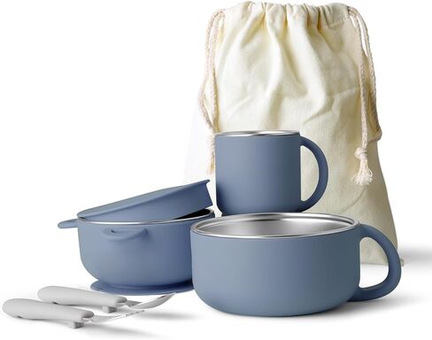 أوعية شفط الطفل مع أغطية 4 عبوات ، 2 في 1 من الفولاذ المقاوم للصدأ 304 وعاء طفل صغير وقابل للإزالة سيليكون شفط الاطفال صفيحة مجموعة أطباق خفيفة غير سامة لتغذية الذات ، مجموعة مستكشف المحيط in Kuwait