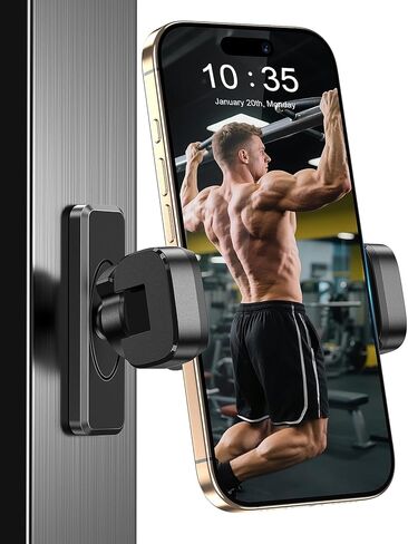 صالة الألعاب الرياضية ، حامل الهاتف المغناطيسي 【مغناطيسات قوية】- 360 حامل هاتف مغناطيسي قابل للتعديل ، وملحقات صالة الألعاب الرياضية للهاتف للرجال المتوافقة مع جميع الهواتف الذكية 4.7-7 " in Kuwait