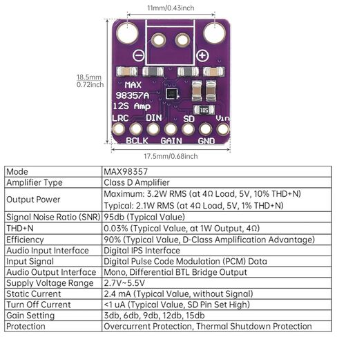 5 PCS Max98357 I2S DAC Class D Amplifier Module Fit for Arduino Raspberry Pi ESP32 with 5 pcs Screw Terminal and 6-Pin Male Header in Saudi Arabia