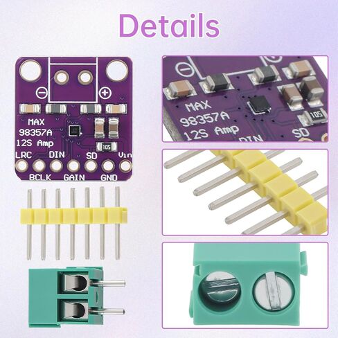 5 PCS Max98357 I2S DAC Class D Amplifier Module Fit for Arduino Raspberry Pi ESP32 with 5 pcs Screw Terminal and 6-Pin Male Header in Saudi Arabia