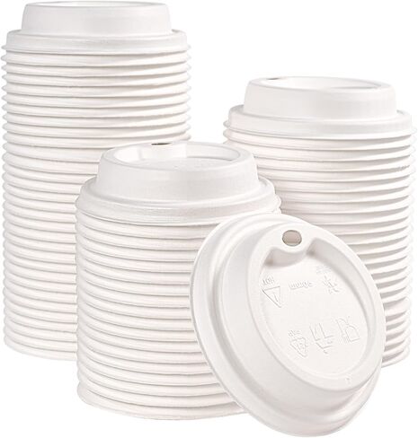 ECOLipak 100% Compostable Coffee Cup Lids 200 Count，3.54 inch Disposable CPLA Cup Lid Suitable for 10 oz, 12 oz, 16 oz, and 20 oz Paper Cups, White in Kuwait