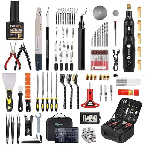 142Pcs 3D Printer Tool Kit & Accessories, 4-Layer Slotted Case, Cordless Rotary Tool, Heat Gun, PTFE Nozzle Anti-Stick & Cleaning Kit, Deburring Tool for Bambu Lab, Flashforge, Ender 3, Anycubic, etc. in Saudi Arabia