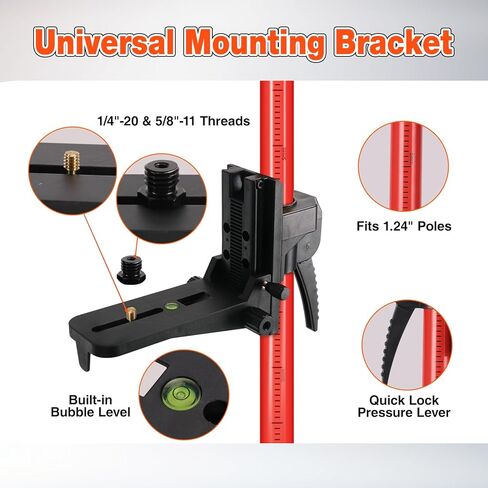 MOETER 12ft/3.7m Telescoping Level Level Pole ، قطب ليزر قابل للتعديل مع محولات التثبيت العالمية 1/4 "-20 و 5/8" -11 ، تقف مستوى الليزر للليزر الدوار والليزر (بدون ترايبود) in Kuwait