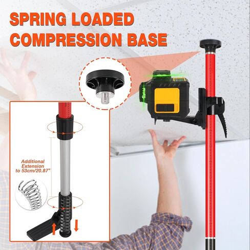 MOETER 12ft/3.7m Telescoping Level Level Pole ، قطب ليزر قابل للتعديل مع محولات التثبيت العالمية 1/4 "-20 و 5/8" -11 ، تقف مستوى الليزر للليزر الدوار والليزر (بدون ترايبود) in Kuwait
