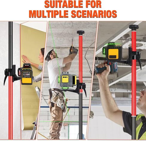 MOETER 12ft/3.7m Telescoping Level Level Pole ، قطب ليزر قابل للتعديل مع محولات التثبيت العالمية 1/4 "-20 و 5/8" -11 ، تقف مستوى الليزر للليزر الدوار والليزر (بدون ترايبود) in Kuwait