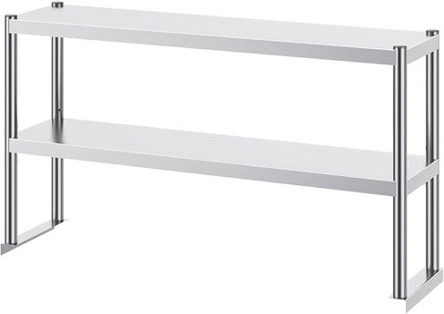 Happybuy Double Overshelf, Adjustable Stainless Steel 12 x 48 Inch 2-Tier Prep Work Table for Kitchen, Restaurant & Workshop in Saudi Arabia
