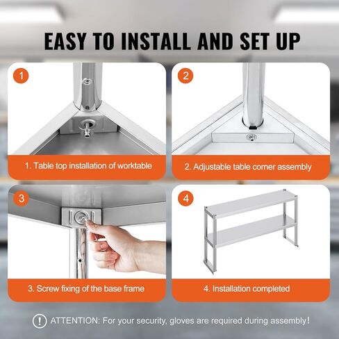 Happybuy Double Overshelf, Adjustable Stainless Steel 12 x 48 Inch 2-Tier Prep Work Table for Kitchen, Restaurant & Workshop in Saudi Arabia