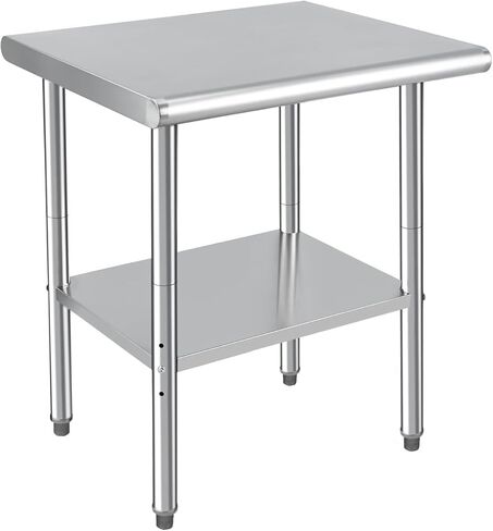 طاولة من الفولاذ المقاوم للصدأ للإعداد والعمل مقاس 60.96 × 76.2 سم، طاولة إعداد المطبخ المعدنية الثقيلة لمحطات العمل التجارية مع رف سفلي قابل للتعديل للمطعم والمنزل والفندق in Kuwait