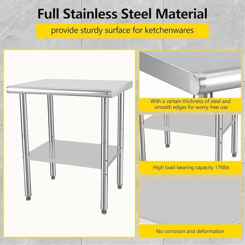 Stainless Steel Table for Prep & Work 24 x 30 Inches, Heavy Commercial Workstations Metal Kitchen Prep Table with Adjustable Undershelf for Restaurant, Home and Hotel in Saudi Arabia