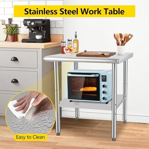 Stainless Steel Table for Prep & Work 24 x 30 Inches, Heavy Commercial Workstations Metal Kitchen Prep Table with Adjustable Undershelf for Restaurant, Home and Hotel in Saudi Arabia
