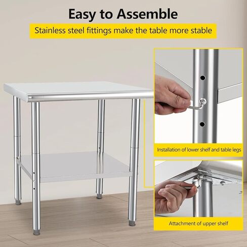 Stainless Steel Table for Prep & Work 24 x 30 Inches, Heavy Commercial Workstations Metal Kitchen Prep Table with Adjustable Undershelf for Restaurant, Home and Hotel in Saudi Arabia