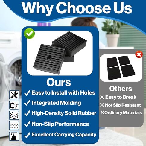 3-Pack Anti Vibration Pads 4"x4"x1", Solid Rubber Isolation Pads for Air Compressor, AC Condenser, Washing Machine, Treadmill - 960LBS Load Capacity, Noise Reduction, Non-Slip, Easy Installation in Kuwait