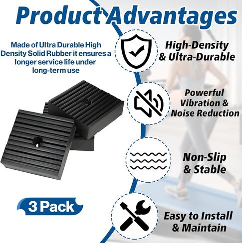 3-Pack Anti Vibration Pads 4"x4"x1", Solid Rubber Isolation Pads for Air Compressor, AC Condenser, Washing Machine, Treadmill - 960LBS Load Capacity, Noise Reduction, Non-Slip, Easy Installation in Kuwait