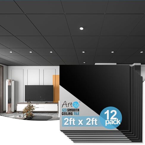 Art3d PVC Drop Ceiling Tiles in White - 24x24in, Waterproof Smooth Tiles Cover 96 Sq. Ft, No Sag and Breakage, 24-Pack in Saudi Arabia
