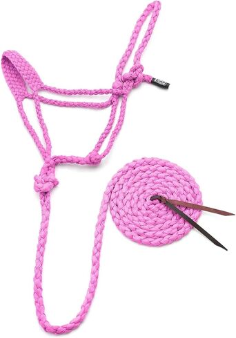 Jeffers Braided Mule Tape Halter with 10 ft Lead Rope for Horses 750–1200 lb - Full Size Adjustable Knot Horse Halter, Equestrian Training Tack for Riding, Trail, Western, Barn, Stable – Pink in Kuwait