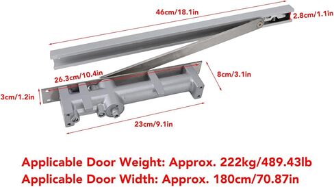 Haofy Door Closer Hydraulic Automatic Zinc Alloy Commercial Grade with 2 Independent Valves for Doors Up to 222kg 180cm Wide for Safe Closing, Residential Use, Commercial Spaces in Saudi Arabia