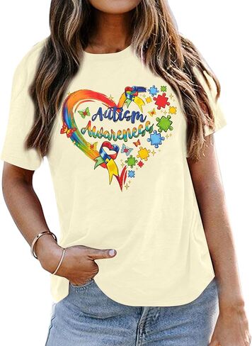 Autism Aawareness Shirt Women Autism Acceptance Shirts Mental Health Tees Casual Inspirational Short Sleeve Tee Tops in Kuwait