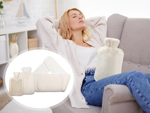 كيس زجاجة ماء ساخن 3 في 1 مع غطاء للخصر، كيس ماء دافئ، كيس بحزام ناعم، كيس ماء ساخن مطاطي سعة 1 لتر مع غطاء ناعم، لتخفيف آلام الخصر والظهر والرقبة، أبيض in Saudi Arabia