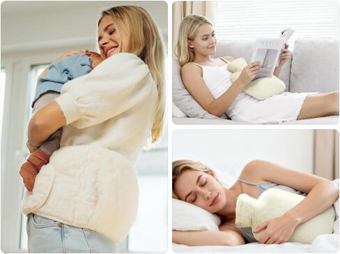 كيس زجاجة ماء ساخن 3 في 1 مع غطاء للخصر، كيس ماء دافئ، كيس بحزام ناعم، كيس ماء ساخن مطاطي سعة 1 لتر مع غطاء ناعم، لتخفيف آلام الخصر والظهر والرقبة، أبيض in Saudi Arabia