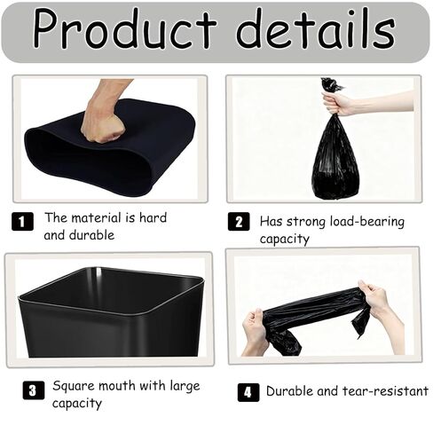 6 عبوات من علب القمامة الصغيرة السوداء مع 2 أكياس قمامة دوارة سعة 2 جالون 8 لتر صناديق قمامة بلاستيكية حاوية قمامة لغرفة النوم والمكتب والمطبخ in Kuwait
