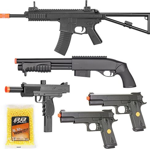 BBTac Airsoft Gun Package Desert Raider - Powerful Spring Rifle, Pump Action Shotgun, SMG, Two Pistols and BB Pellets, Preimum Airsoft Starter Pack in Saudi Arabia