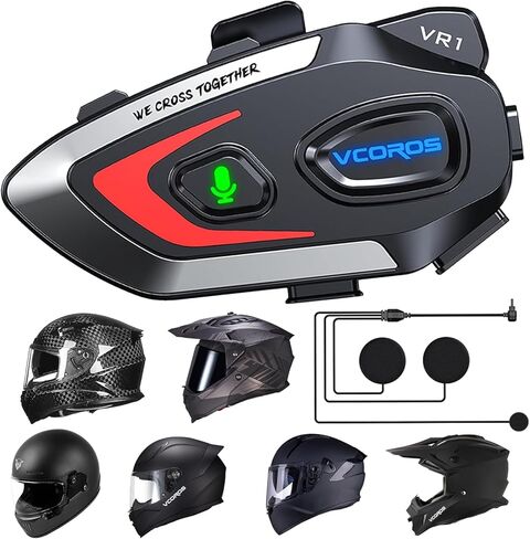 VCOROS VR1 Motorcycle Helmet Headset, Long Battery Life Helmet Speakers with Automatic Answer/Wireless Music/Dual Noise Cancellation/AI Voice Assistant/IPX6 Waterproof (Soft Microphone) in Saudi Arabia