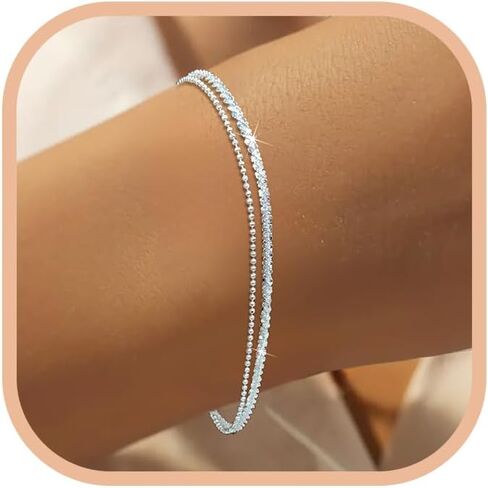 Dainty 925 Sterling Silver Birthstone Birclets for Women Zirconia solitaire Diamond Barelet Simple Sparkle Twisted Chair Bracelets Jewelry Jewelry Hisports لها in Kuwait