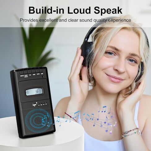 محول مشغل الكاسيت ، سجل إلى الكاسيت/USB عبر الميكروفون ، كاسيت محمول إلى موسيقى mp3 عبر قرص U ، مشغل شريط كاسيت مع مقبس سماعة الرأس ، مقبض قابل للسحب ، تسجيل واحد (أسود) in Saudi Arabia