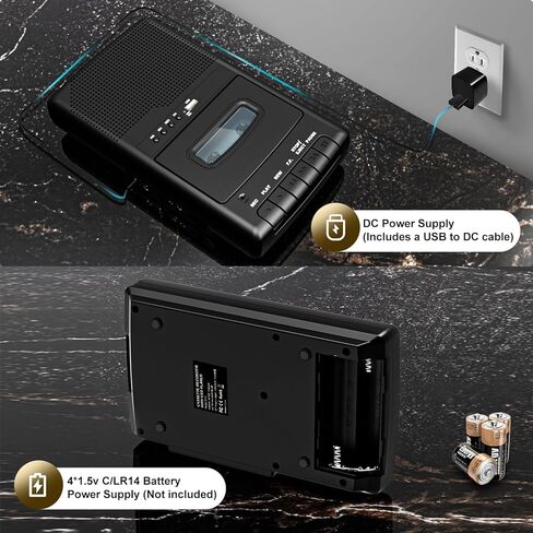 محول مشغل الكاسيت ، سجل إلى الكاسيت/USB عبر الميكروفون ، كاسيت محمول إلى موسيقى mp3 عبر قرص U ، مشغل شريط كاسيت مع مقبس سماعة الرأس ، مقبض قابل للسحب ، تسجيل واحد (أسود) in Saudi Arabia
