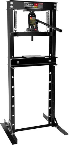 مكبس هيدروليكي عالي التحمل 12 طن للسيارات وأشغال المعادن - إطار H فولاذي قابل للتعديل، مقياس الضغط، لوحات متحركة، مثالي لإزالة المحامل، والاستقامة، والانحناء - أسود in Kuwait