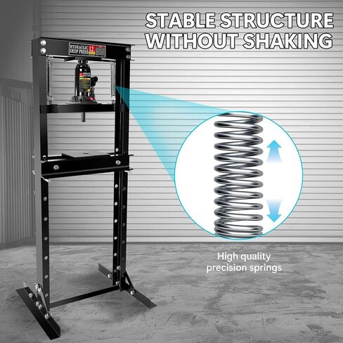 مكبس هيدروليكي عالي التحمل 12 طن للسيارات وأشغال المعادن - إطار H فولاذي قابل للتعديل، مقياس الضغط، لوحات متحركة، مثالي لإزالة المحامل، والاستقامة، والانحناء - أسود in Kuwait