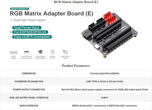 لوحة محول مصفوفة LED ESP32 مع مدخل طاقة مزدوج وواجهة HUB75 لـ RPi - درع توصيل سهل لمشاريع لوحة مصفوفة LED in Saudi Arabia